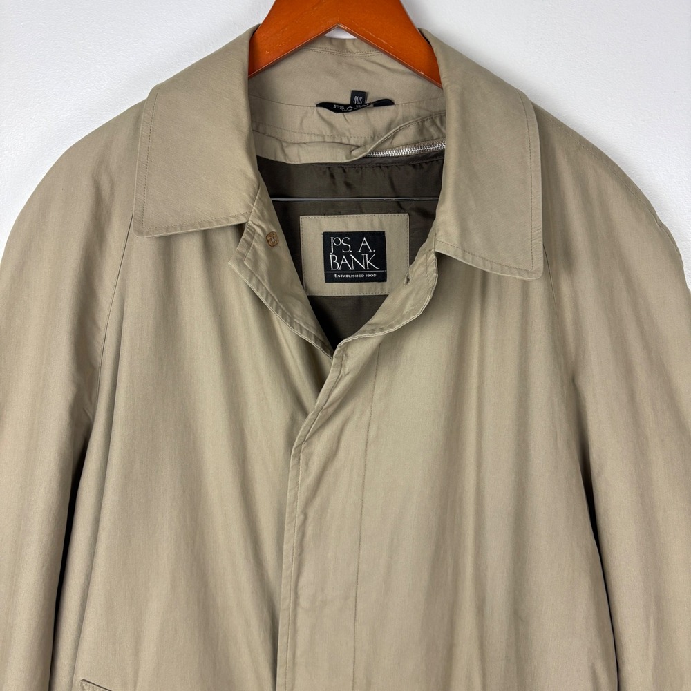 Jos A Bank Mens 40S Khaki Trench Coat Overcoat Zip Out Plaid Lining Classic